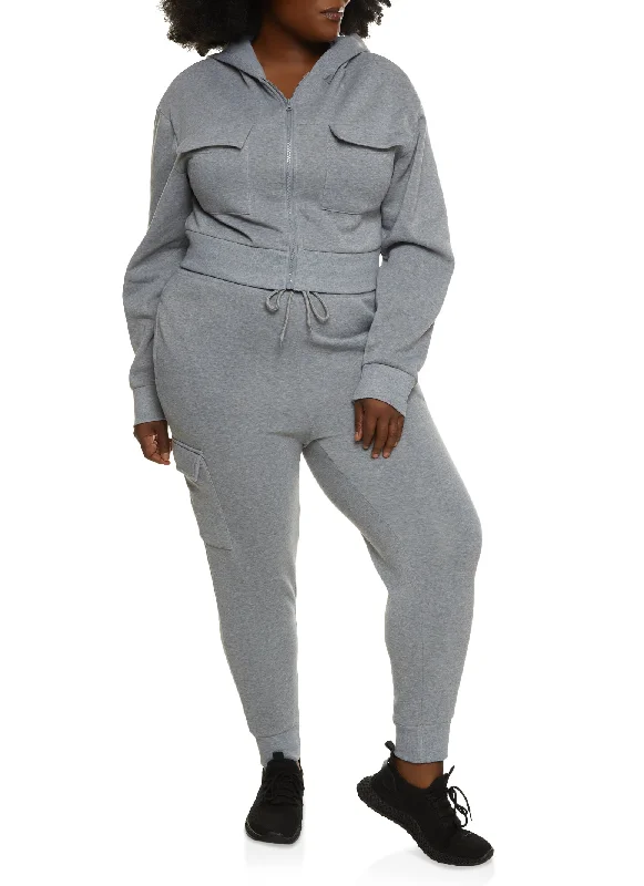 Plus Size Cargo Pocket Cropped Hoodie