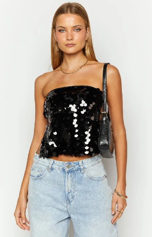 Ibiza Black Sequin Strapless Top