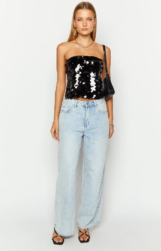 Ibiza Black Sequin Strapless Top