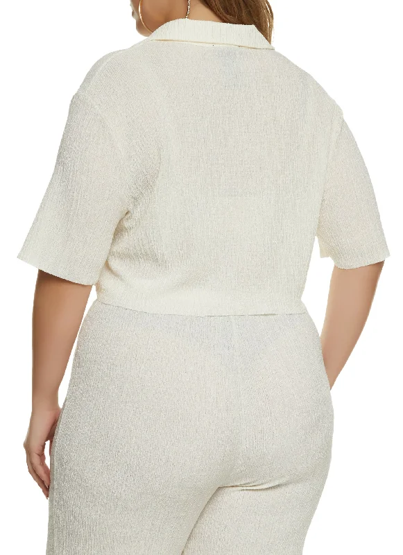 Plus Size Textured Knit Button Front Shirt