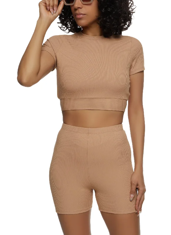 Ribbed Soft Knit Open Back Crop Top