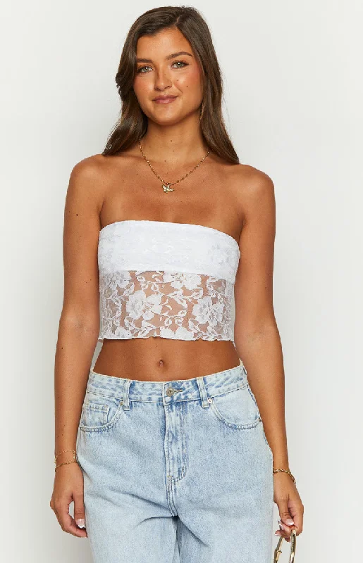 Rueth White Lace Strapless Crop Top