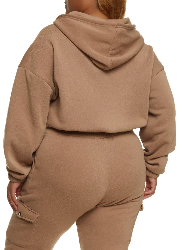 Plus Size Cargo Pocket Zip Front Hoodie