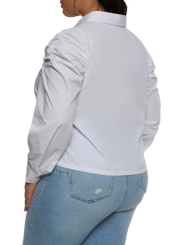 Plus Size Puff Sleeve Button Front Shirt