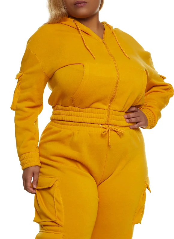 Plus Size Zip Front Cargo Pocket Hoodie