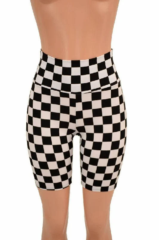 Black & White Check Bike Shorts