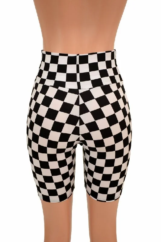 Black & White Check Bike Shorts