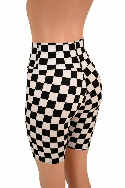 Black & White Check Bike Shorts