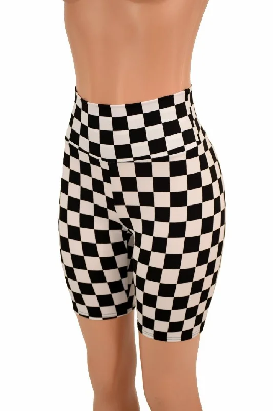 Black & White Check Bike Shorts