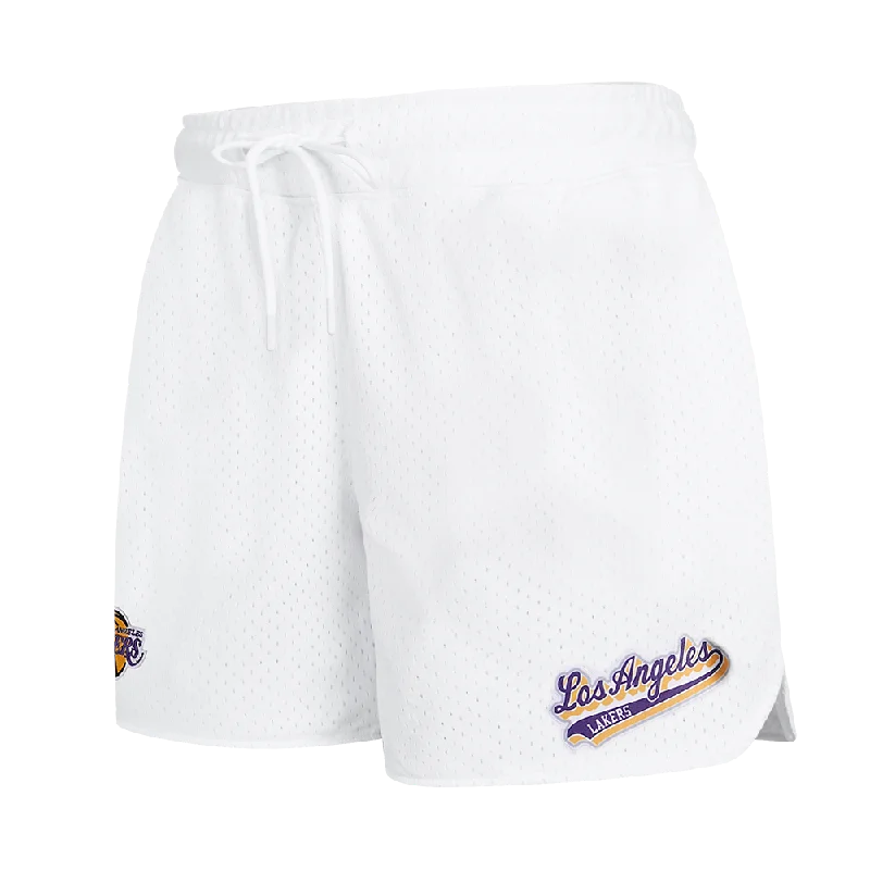 NBA LOS ANGELES LAKERS SCRIPT TAIL WOMEN'S MESH SHORT (WHITE)