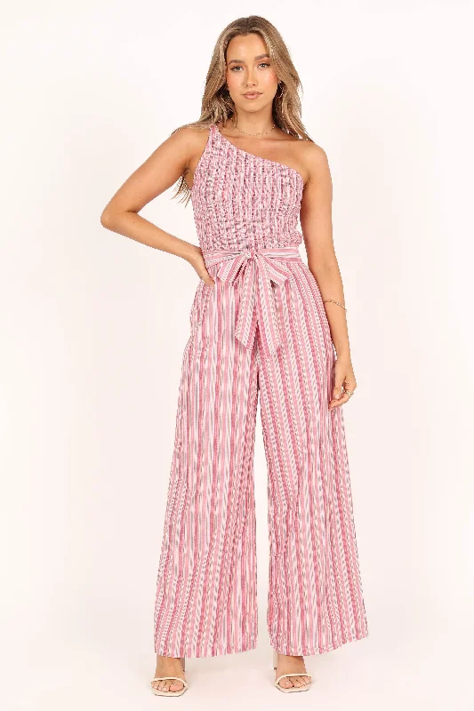 Amilia One Shoulder Jumpsuit - Stripe