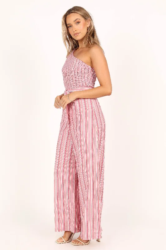 Amilia One Shoulder Jumpsuit - Stripe