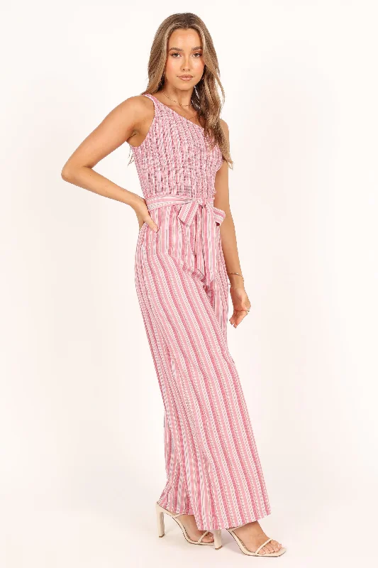 Amilia One Shoulder Jumpsuit - Stripe