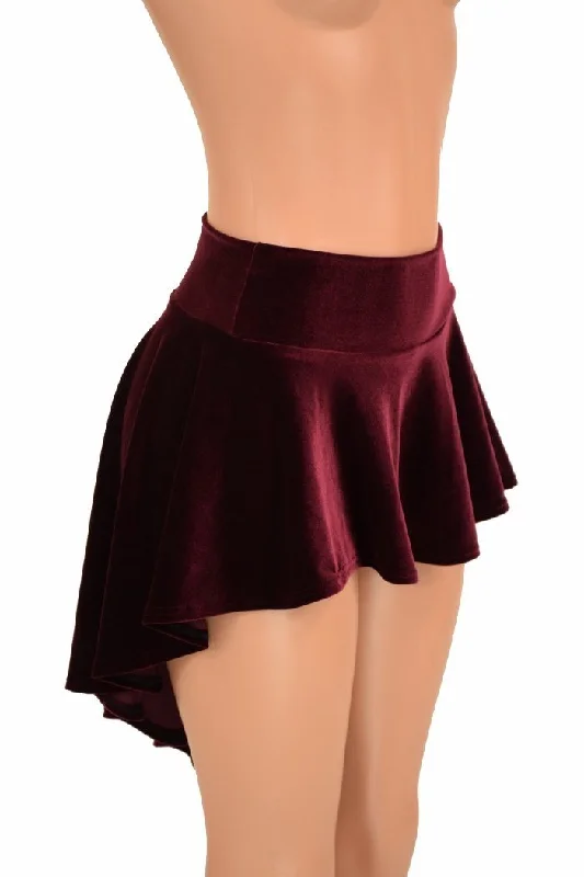 Burgundy Velvet Hi-Lo Mini Skirt