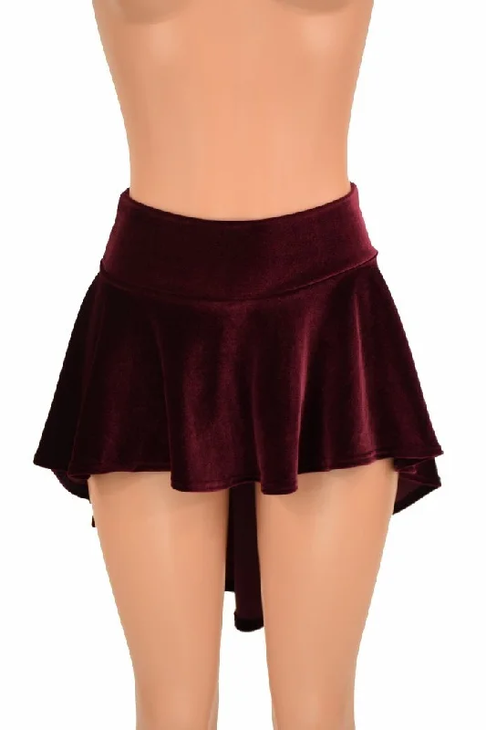 Burgundy Velvet Hi-Lo Mini Skirt