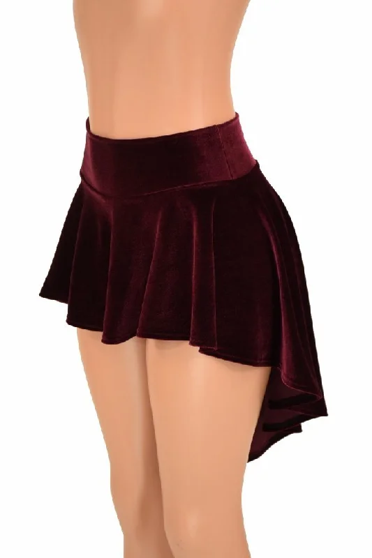 Burgundy Velvet Hi-Lo Mini Skirt