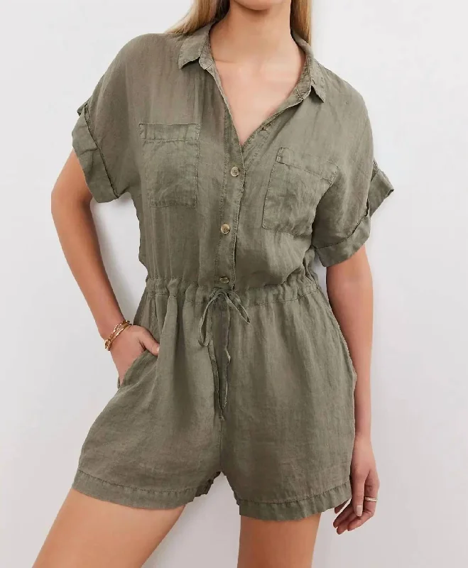 Clare Romper In Axe Green