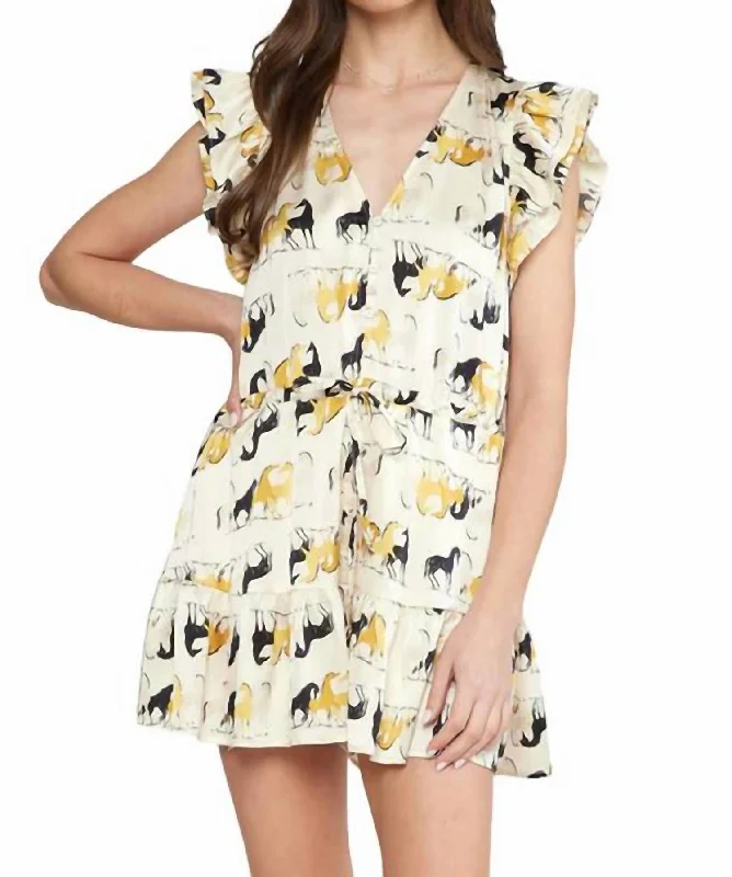 Horse Print Romper In Cream