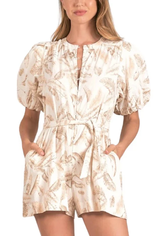 Puff Sleeve Romper In Beige Lima