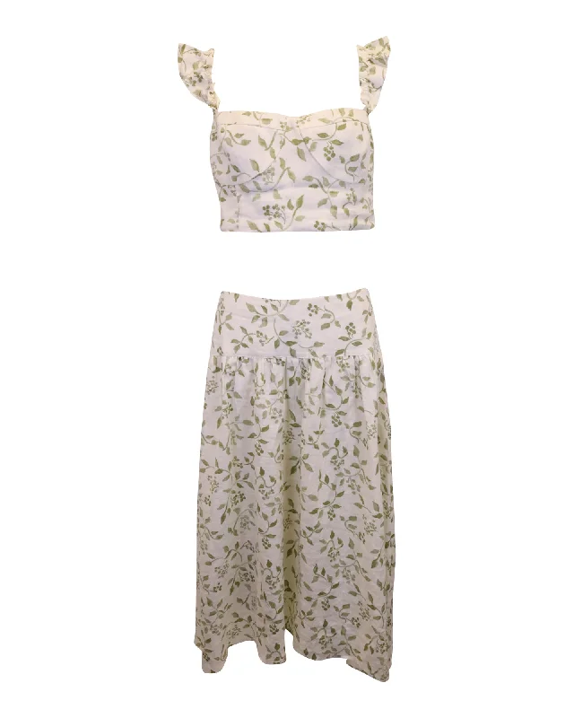 Reformation Junie Two Piece Set in Green and Cream Linen