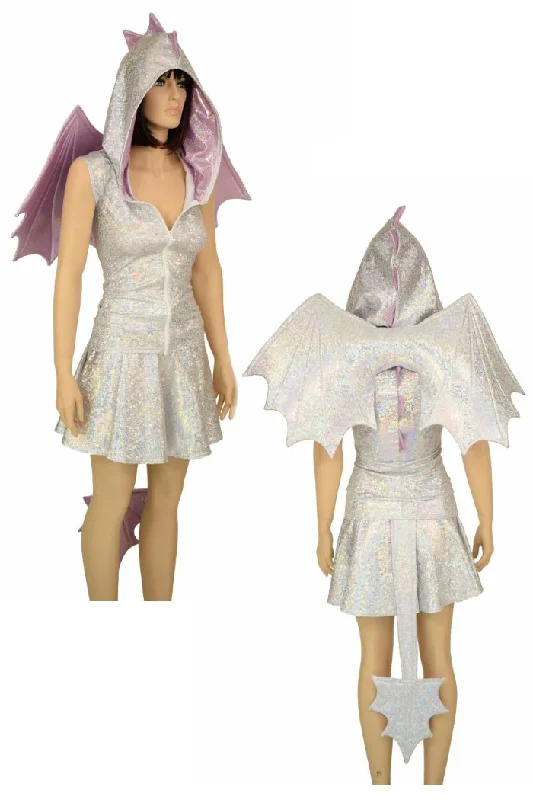 Silvery White Dragon Hoodie & Skirt Set (+Wings & Tail!)