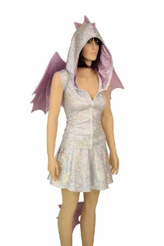 Silvery White Dragon Hoodie & Skirt Set (+Wings & Tail!)