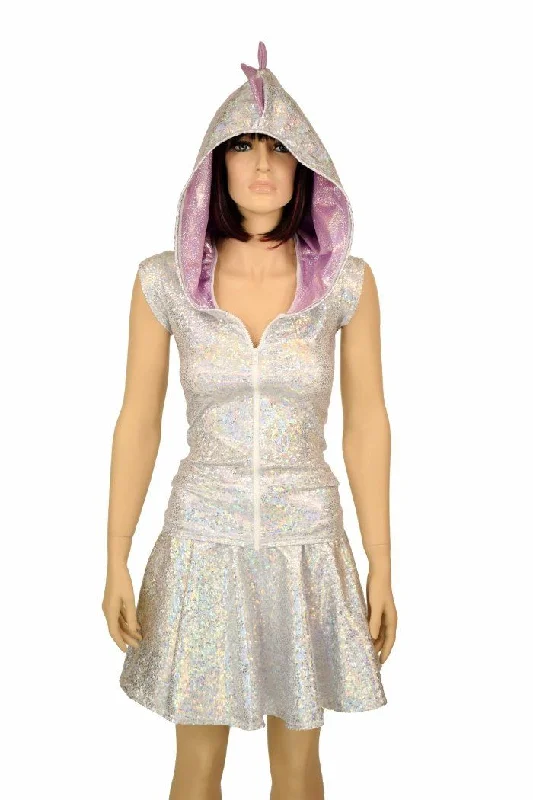 Silvery White Dragon Hoodie & Skirt Set