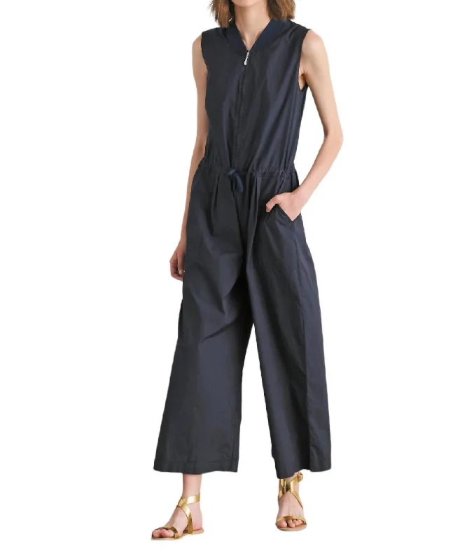 Sleeveless Zip Up Jumpsuit In Navy