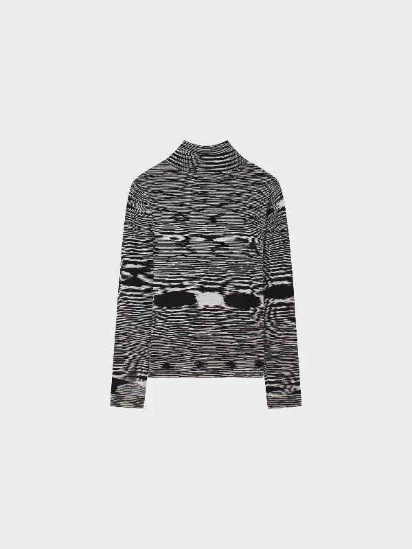 Abstract Stripe Knit Turtleneck-Blue/Black/White