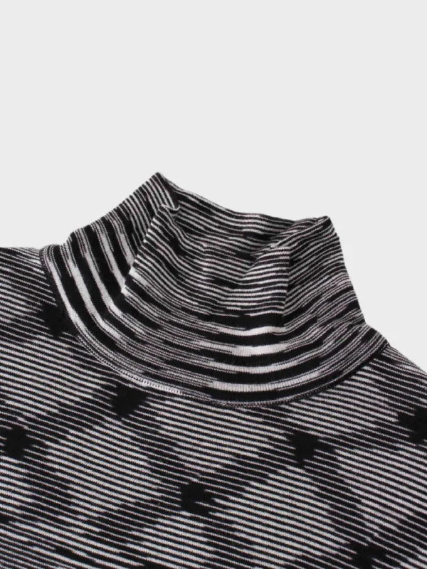 Abstract Stripe Knit Turtleneck-Blue/Black/White