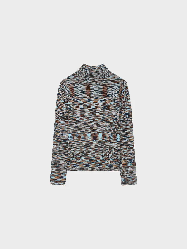 Abstract Stripe Knit Turtleneck-Light Blue/Brown