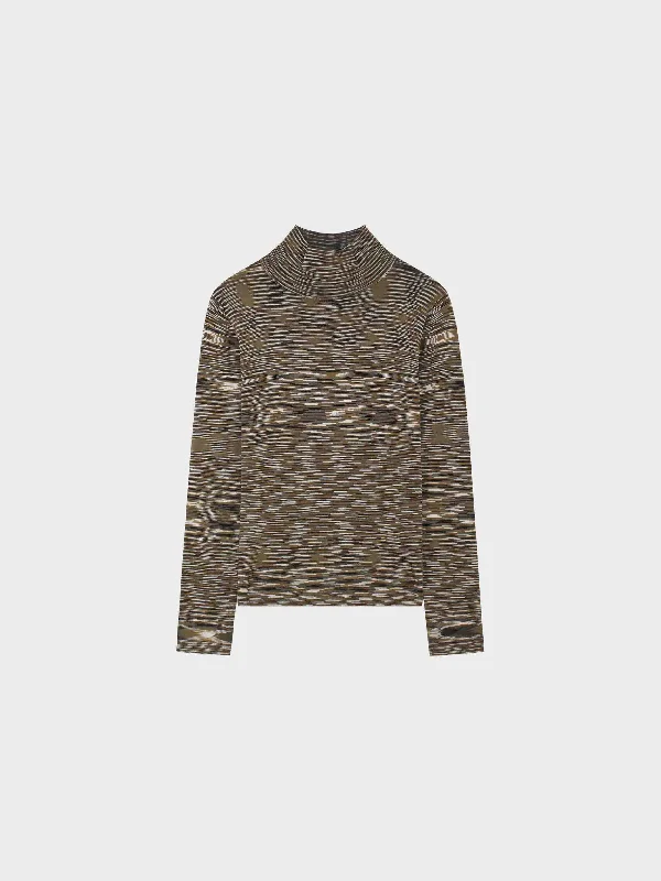 Abstract Stripe Knit Turtleneck-Olive/Black