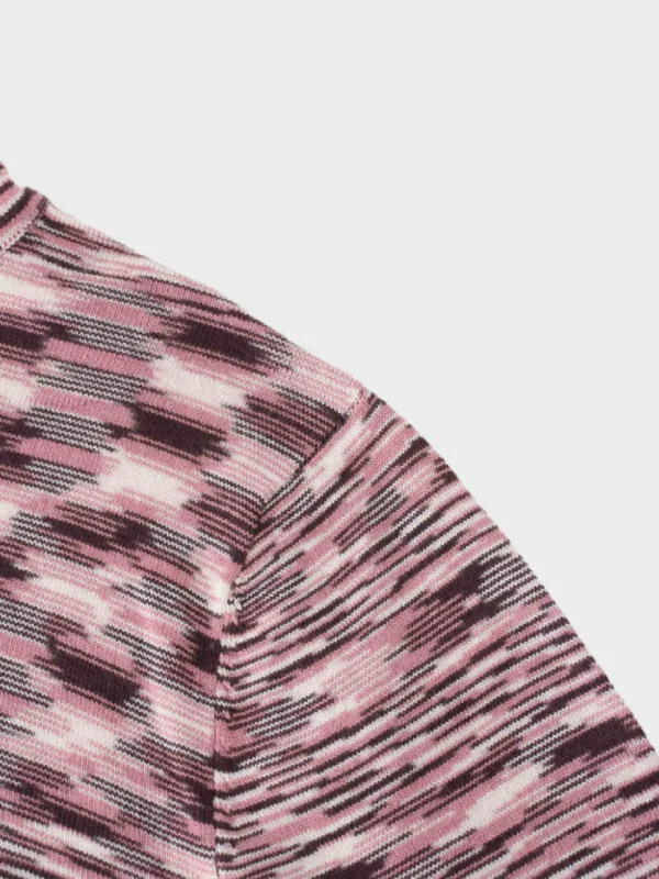 Abstract Stripe Knit Turtleneck-Pink/Burgundy