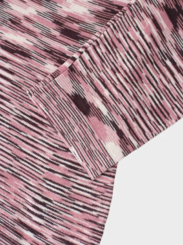 Abstract Stripe Knit Turtleneck-Pink/Burgundy