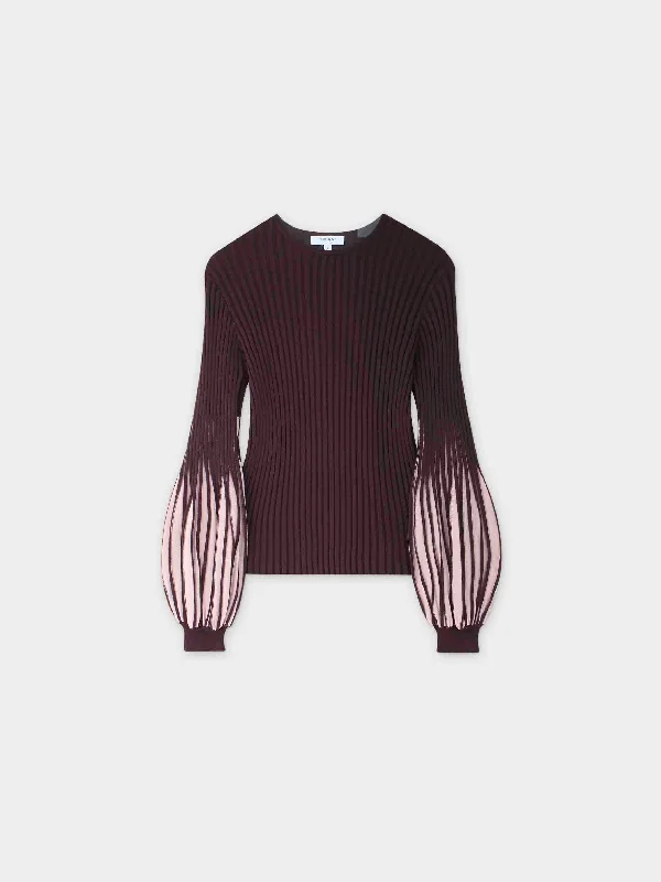 Balloon Sleeve Sweater-Maroon/Pink