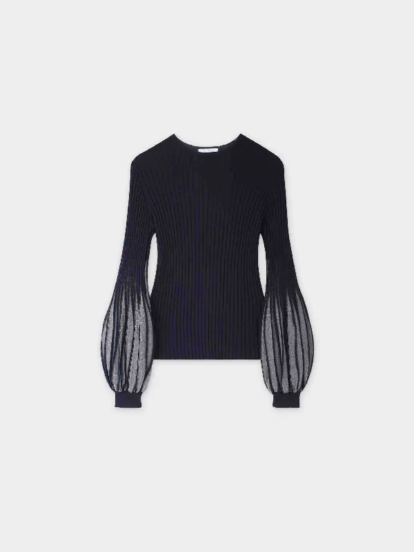 Balloon Sleeve Sweater-Navy/Heather