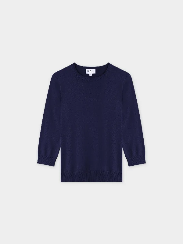 Basic Crew Sweater 3Q-Dark Navy