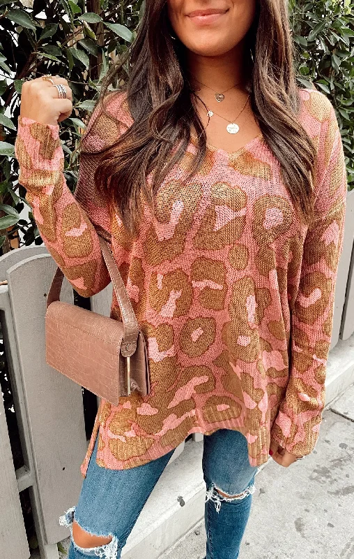 Hug Me Sweater ~ Rosy Leopard Knit