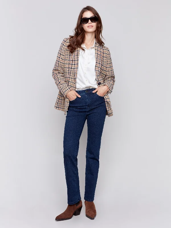 Tailored Plaid Blazer - Terracotta