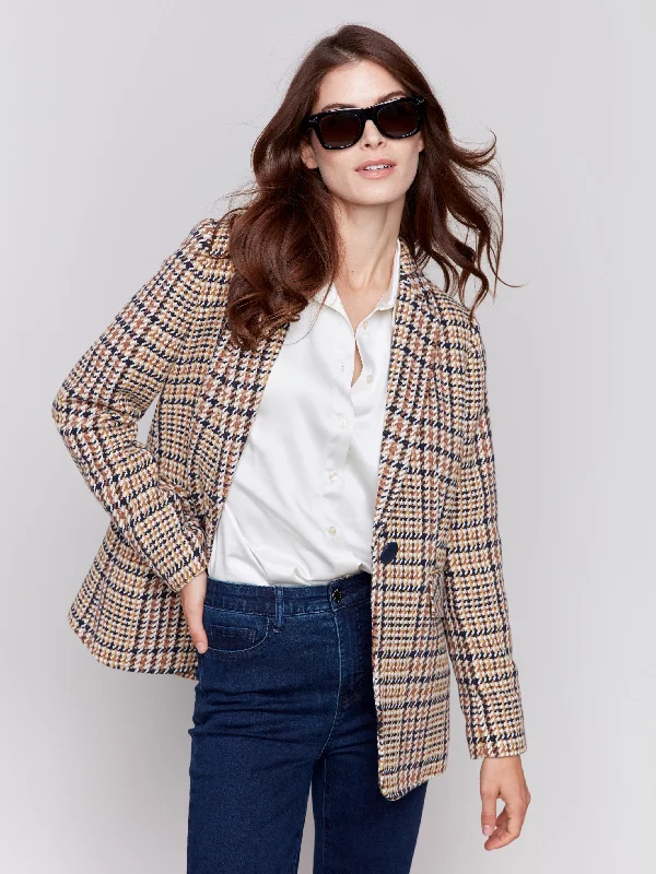 Tailored Plaid Blazer - Terracotta