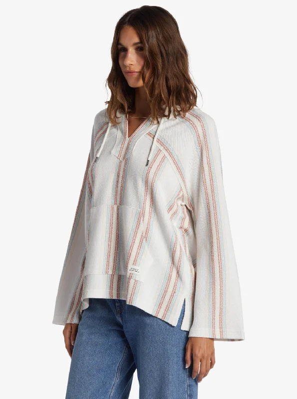 Wild And Free Poncho Style Hoodie - Bonzer Stripe Snow White