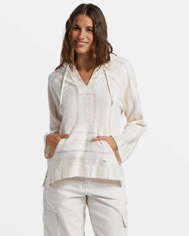 Wild And Free Poncho Style Hoodie - Ash Rose Low Tide Stripe