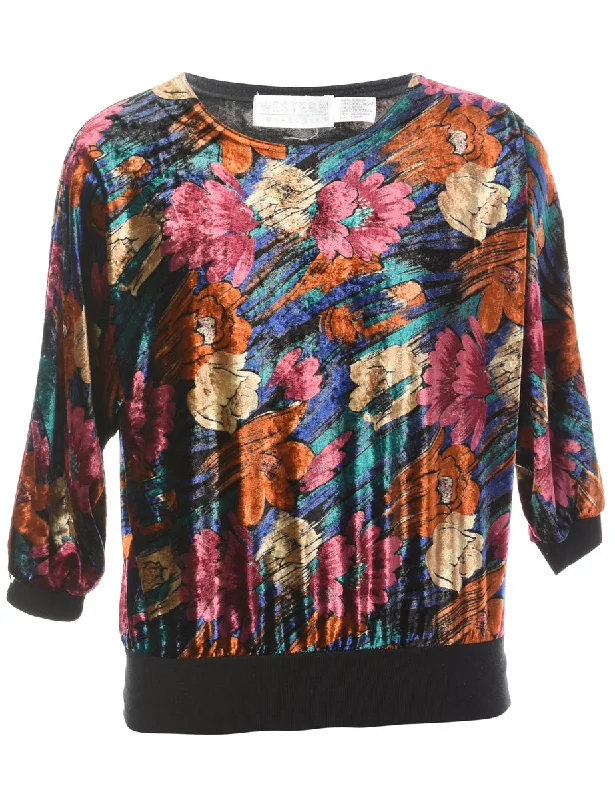 1980s Floral Evening Top - L