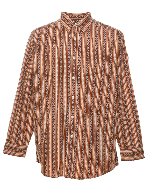 1990s Brown & Orange Striped Shirt - L