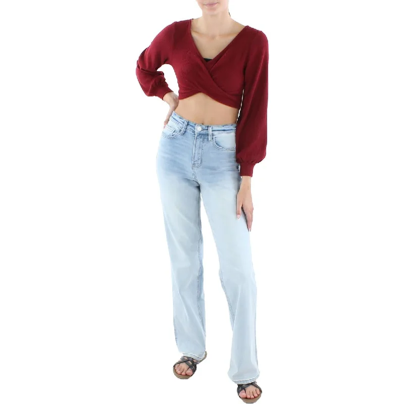 Almost Famous Womens Juniors Knit Ribbed Crop Sweater