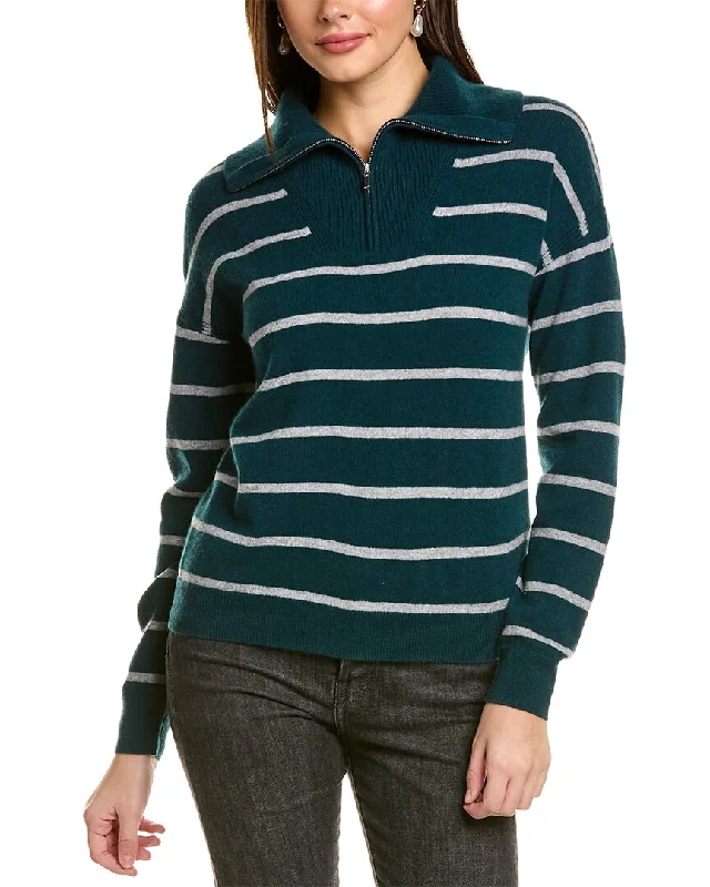 Amicale Cashmere Striped Quarter-Zip Cashmere Pullover