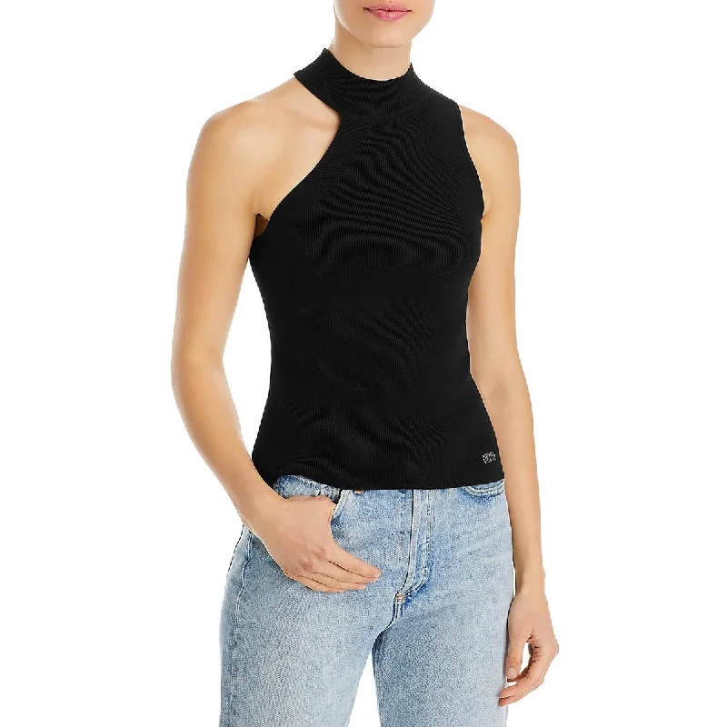 DKNY Womens Asymmetrical Ribbed Mock Turtleneck Sweater