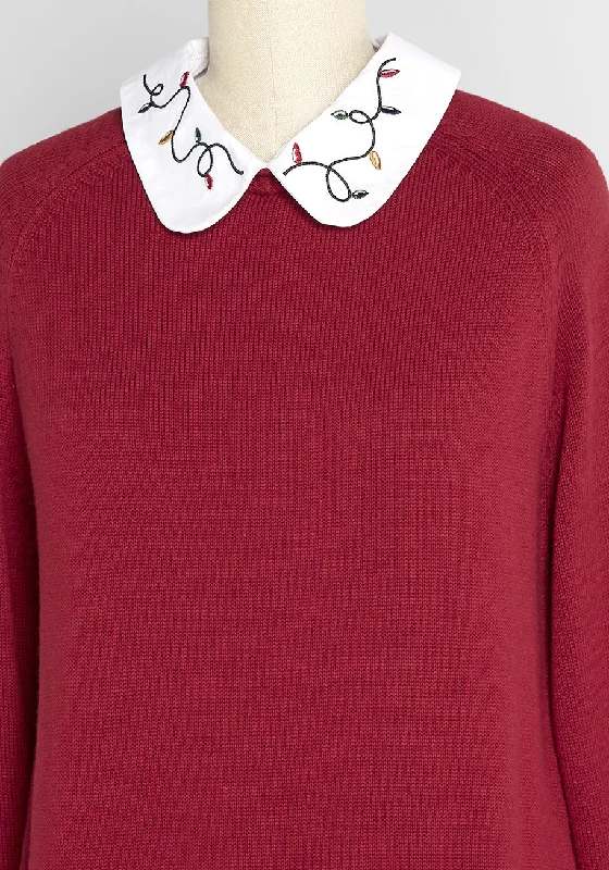 Holiday Lane Embroidered Twofer Sweater