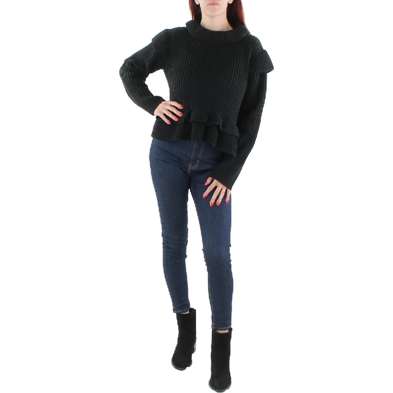 Lea + Viola Womens Ribbed Peplum Turtleneck Sweater