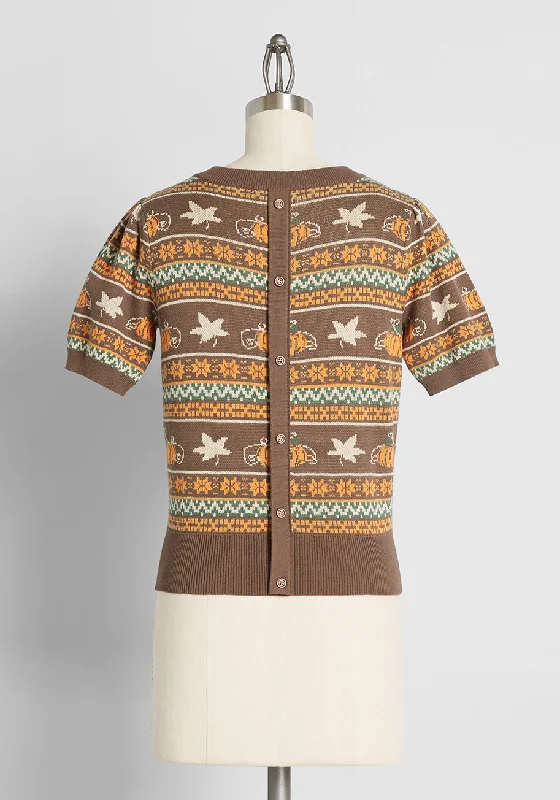 Pumpkin Promises Fair Isle Short Sleeve Sweater